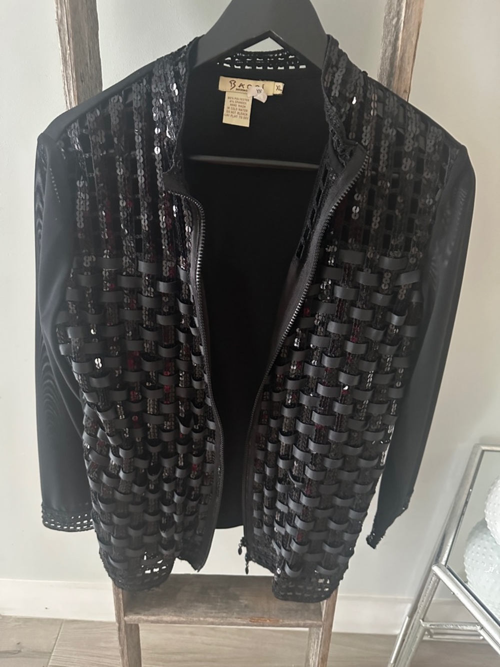 Basque Black Sequin Woven Bomber Jacket